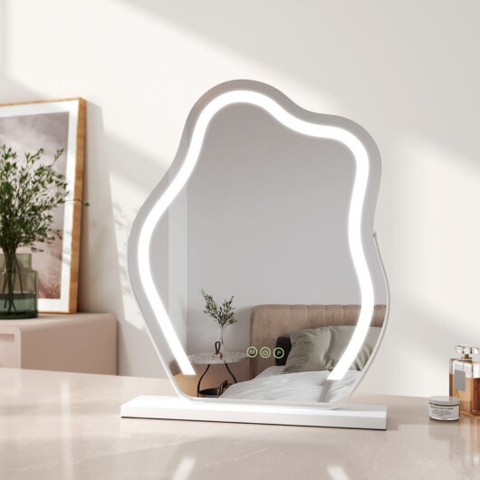 EMKE Hollywood Large Irregular Makeup Vanity White Mirror with 3 Colours LED Variable Light 45x55cm 360° Rotation