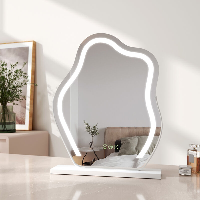 EMKE Hollywood Large Irregular Makeup Vanity White Mirror with 3 Colours LED Variable Light 45x55cm 360° Rotation