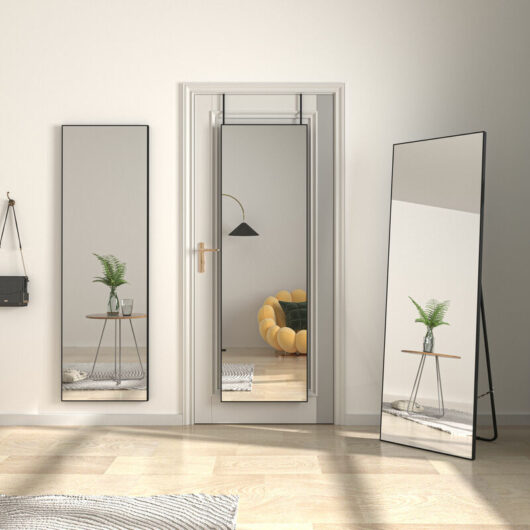 Full Length Mirror 140x50cm, Free Standing Leaning Mirror Door Hanging Mounted Mirror Aluminum Frame Modern Simple Home Decor for Living Room Bedroom