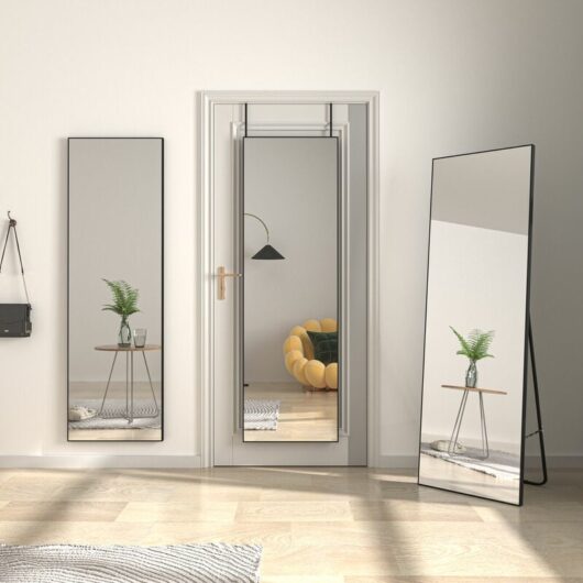 Full Length Mirror 160x50cm, Free Standing Leaning Mirror Door Hanging Mounted Mirror Aluminum Frame Modern Simple Home Decor for Living Room Bedroom