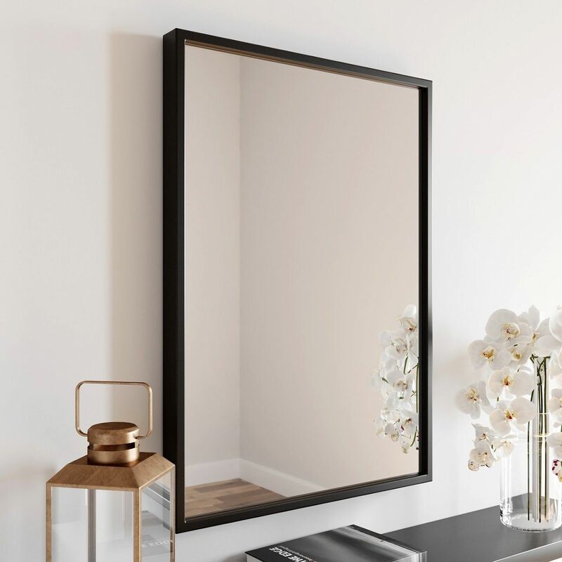 Large Modern Rectangular Glass Mirror 70x50cm Black Frame Wall Mounted Vanity - Black