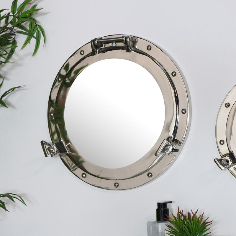 Nautical Porthole Mirror in Silver - 38cm x 38cm - Silver