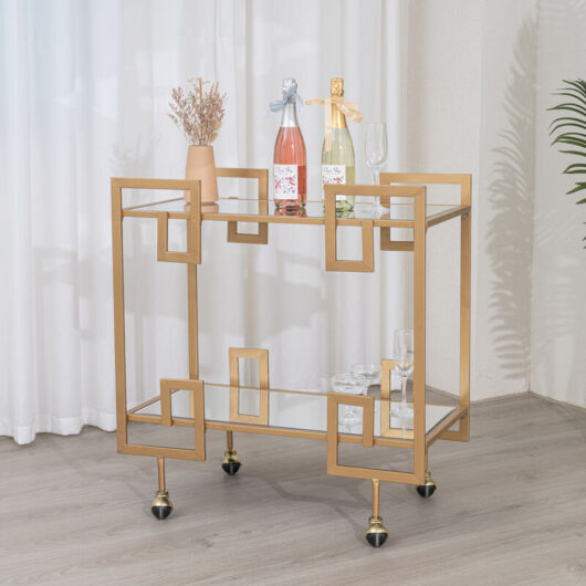 Large Gold Art Deco Mirrored Drinks Trolley With Wheels - Gold