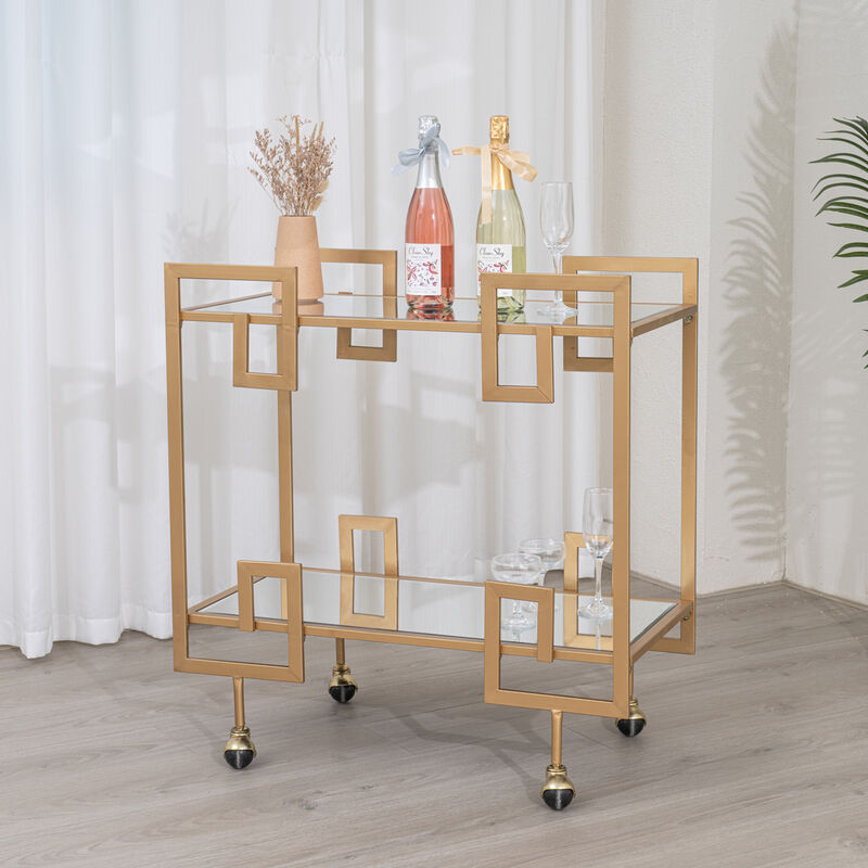 Large Gold Art Deco Mirrored Drinks Trolley With Wheels - Gold