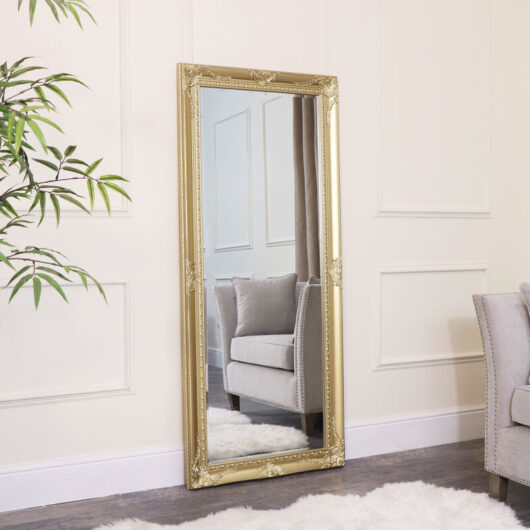 Large Ornate Gold Wall/Floor Mirror 76cm x 176cm - Gold