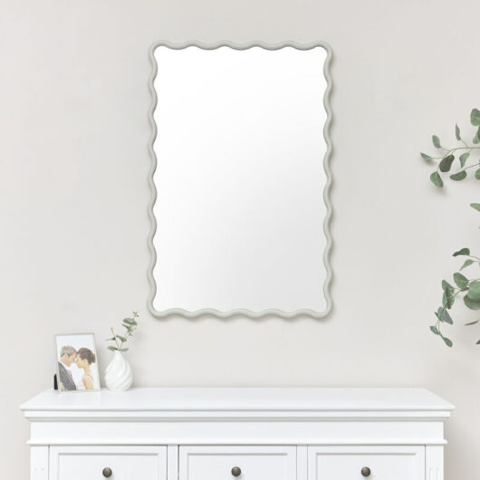 Taupe Grey Wave Framed Wall Mirror 90cm x 60cm - Taupe grey