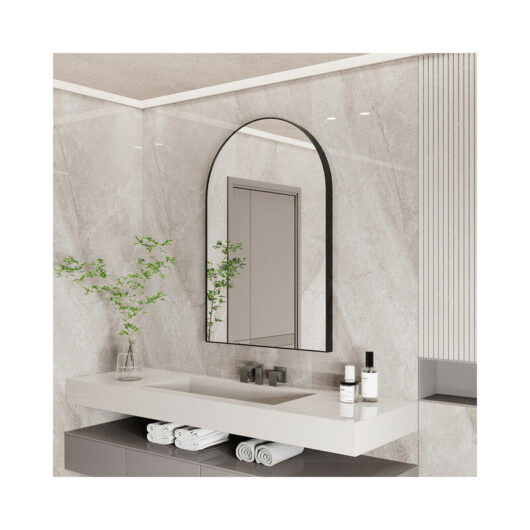 Wall-Mounted Mirror for Bathroom Dressing Room Bedroom Corridor Aluminum Alloy Black Framed Wall Mirror, Arch 90 x 60cm