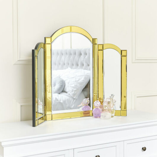 Yellow Glass Art Deco Triple Mirror 74cm x 60cm - Yellow