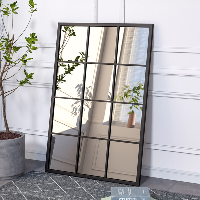 Classic Large Rectangular Wall Metal Framed Window Mirror - Livingandhome