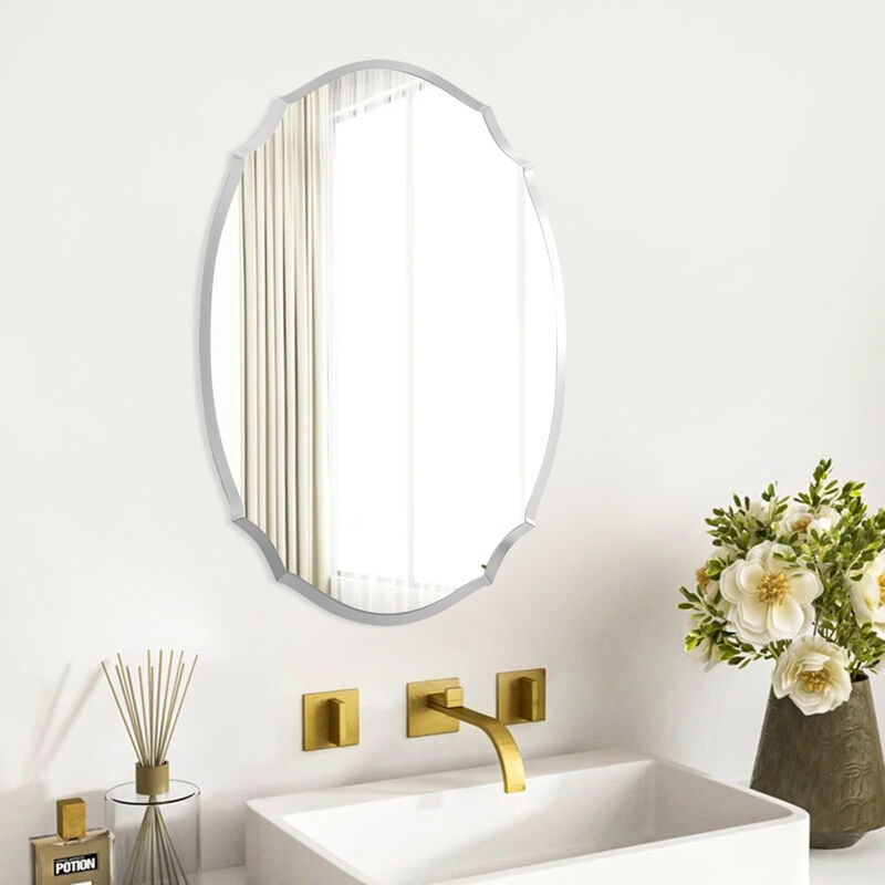 Ellipse Wall Mounted Mirror with Beveled Edge for Bathroom - Livingandhome