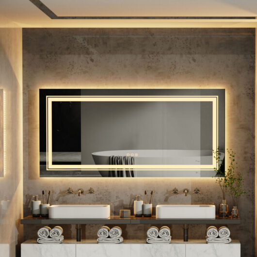 Extra Large Illuminated Bathroom Mirror Wall Mounted Touch Sensor Mirror with Demister, 1200 x 800mm