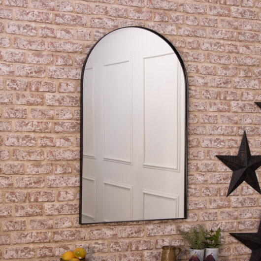 Large Framed Black Arched Mirror 100cm x 60xcm - Black
