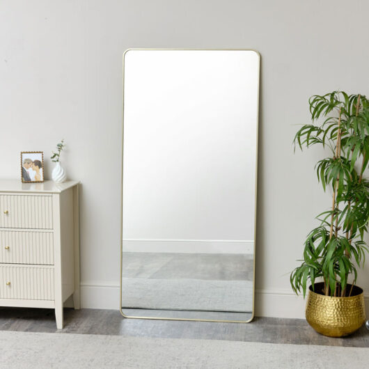 Large Gold Curved Framed Wall / Leaner Mirror 160cm x 80cm - Gold