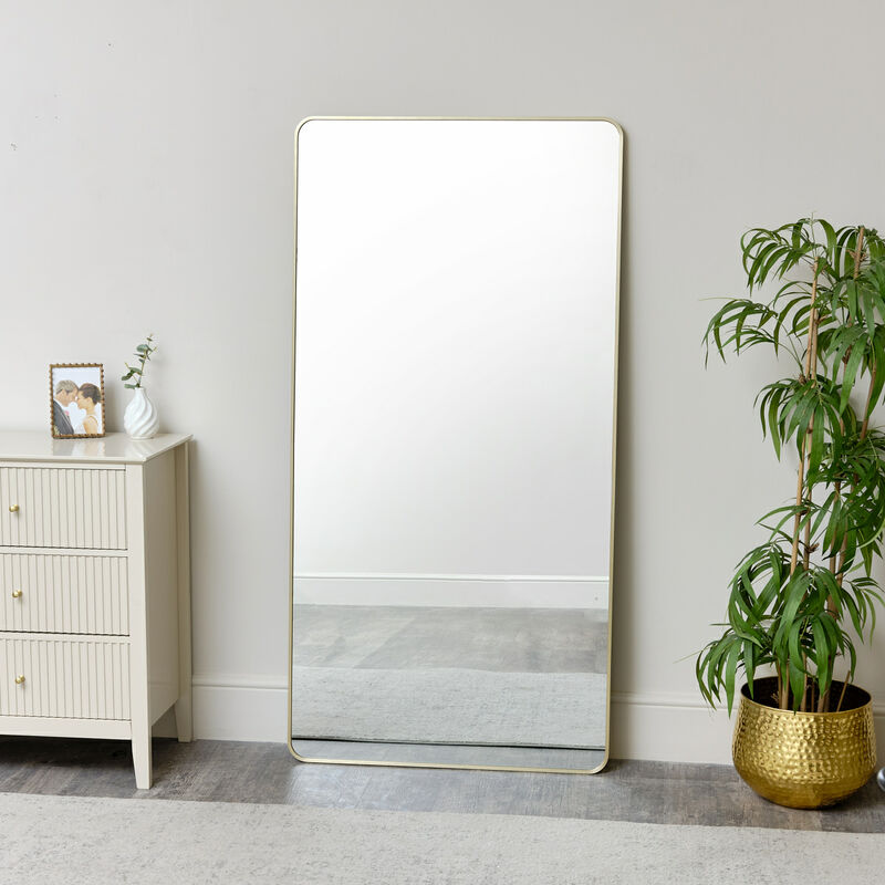 Large Gold Curved Framed Wall / Leaner Mirror 160cm x 80cm - Gold