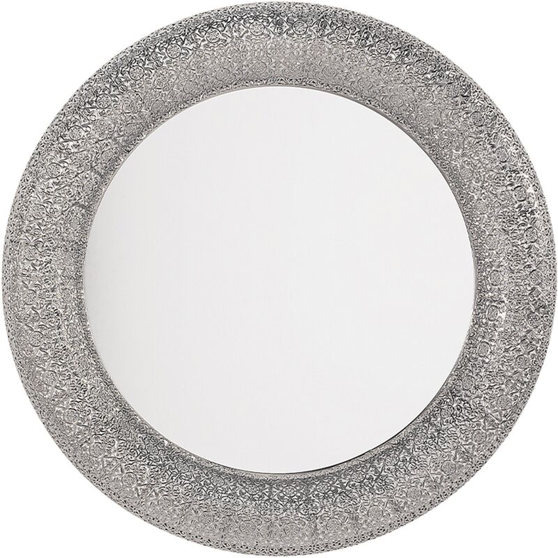 Modern Home Round Silver Mirror Wall Mounted Entryway Living Room Channay - Silver