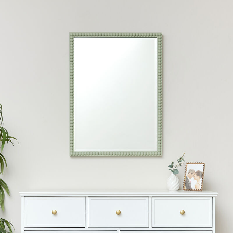 Rectangle Sage Green Bobbin Bobble Wall Mirror 62cm x 82cm - Sage Green