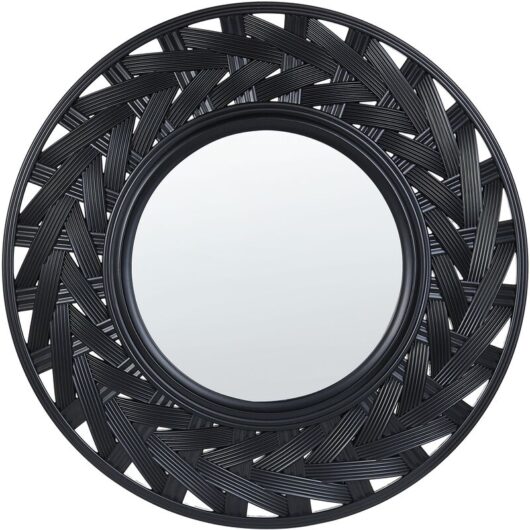 Round Hanging Mirror Large Frame Synthetic Material ø 60 cm Black Tierga - Black