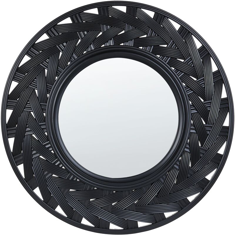 Round Hanging Mirror Large Frame Synthetic Material ø 60 cm Black Tierga - Black