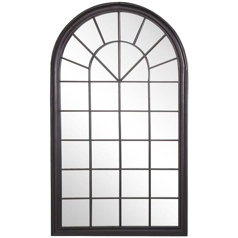 Vintage Wall-Mounted Mirror Arched Window Shape Metal Frame Black Trevol - Black
