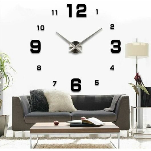 Diy Wall Clock, diy Modern Mute Large Wall Clock Sticker 3D Home Office Decor Gift (Size 90CM-1.8M Self-adjusting Size) (Black)