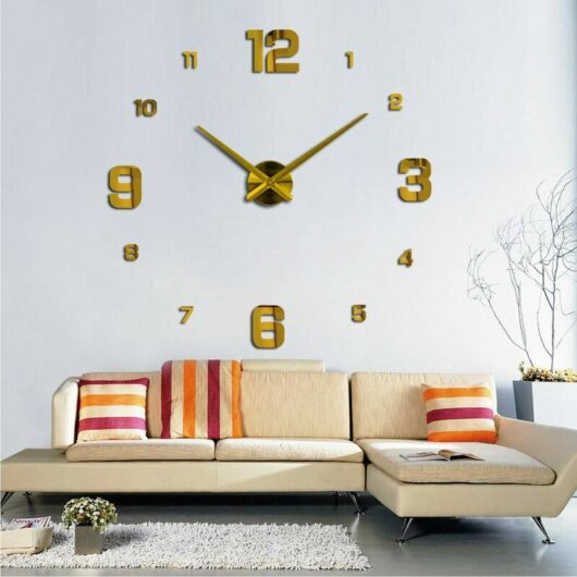 Diy Wall Clock, diy Modern Mute Large Wall Clock Sticker 3D Home Office Decor Gift (Size 90CM-1.8M Self-adjusting Size) (Gold)