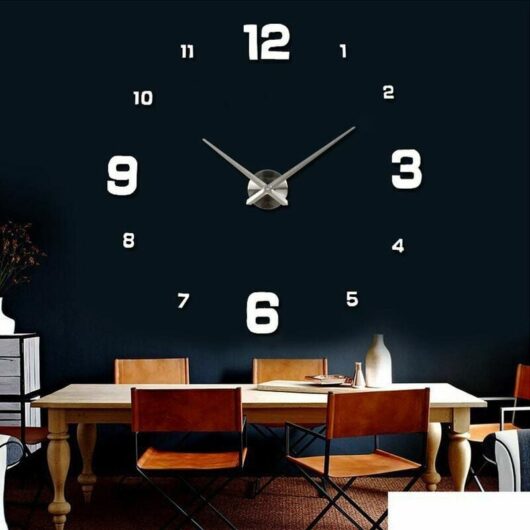 Diy Wall Clock, diy Modern Mute Large Wall Clock Sticker 3D Home Office Decor Gift (Size 90CM-1.8M Self-adjusting Size) (Silver)