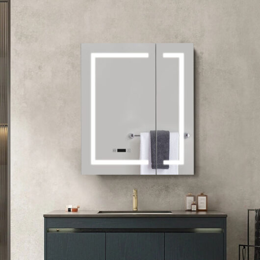 Frameless 2-Door led Mirror Cabinet with Clock Display
