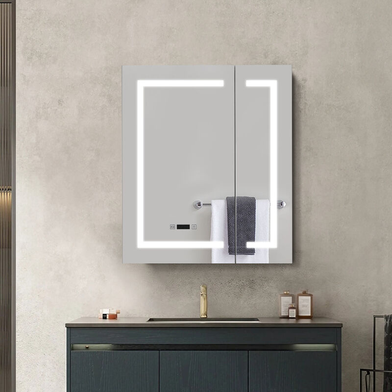 Frameless 2-Door led Mirror Cabinet with Clock Display