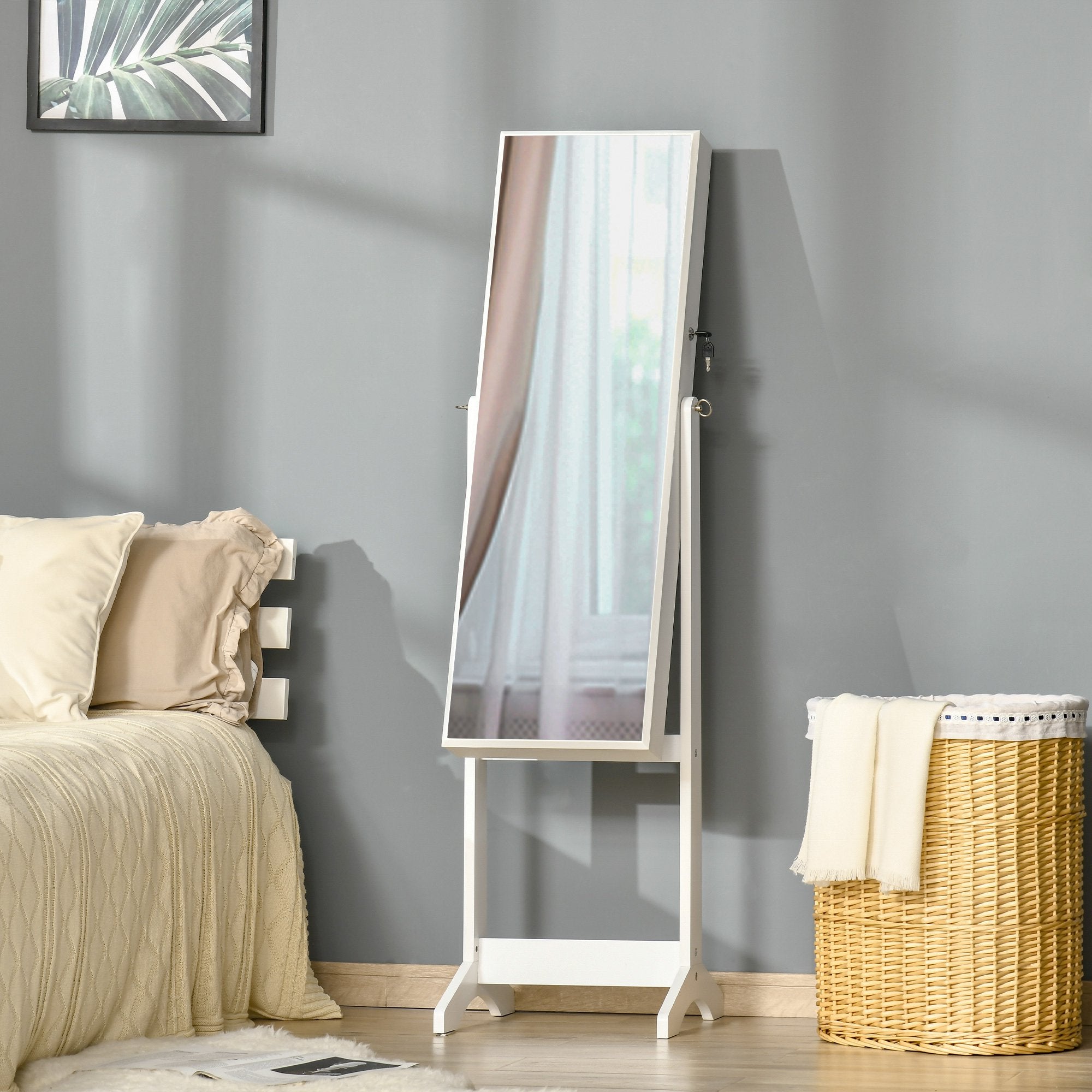 HOMCOM Mirrored Jewellery Cabinet Lockable Jewellery Organiser for Bedroom White | TJ Hughes