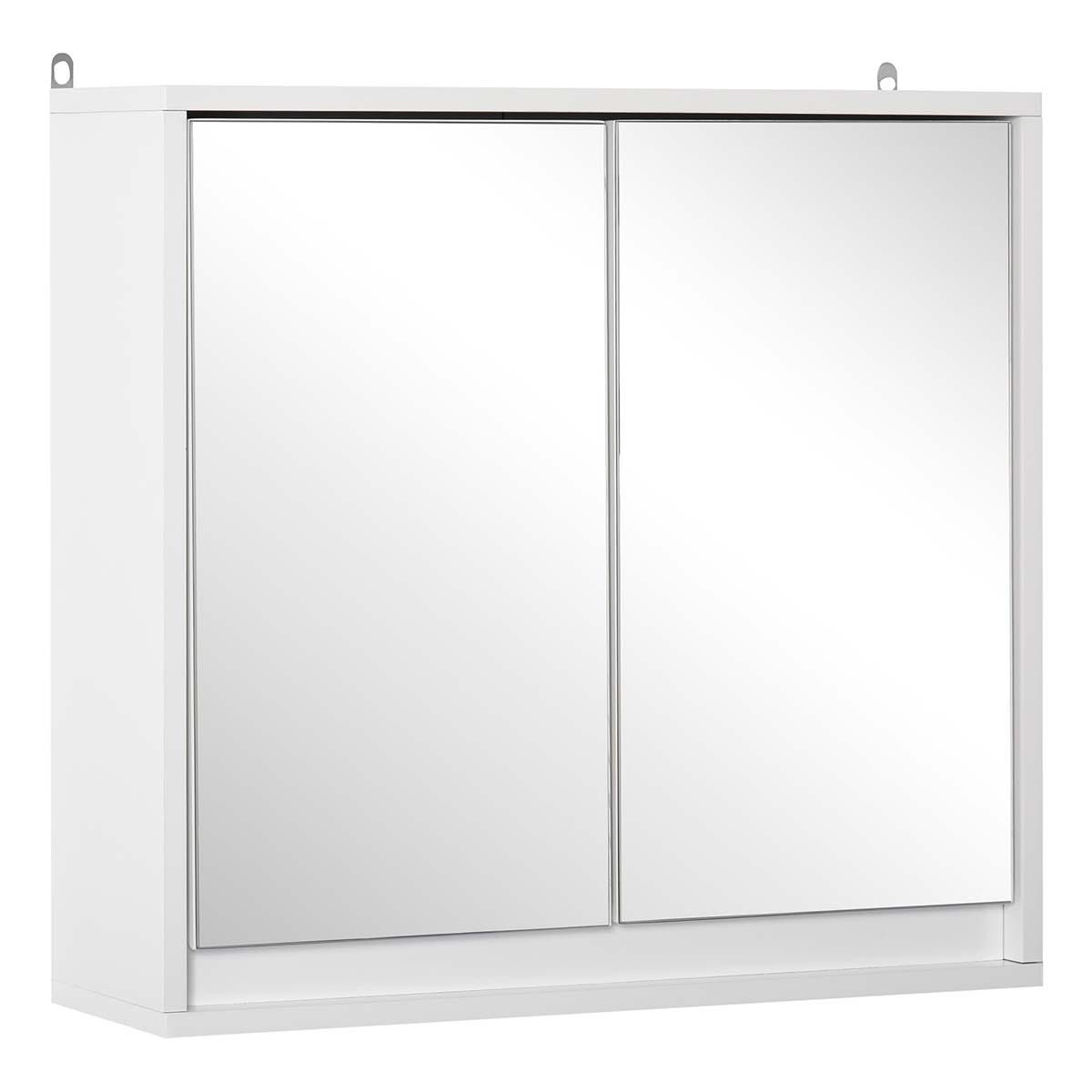 HOMCOM Wall Mounted Mirror Cabinet with Storage Shelf Bathroom Cupboard White, white