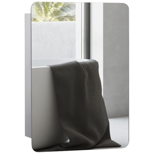 Kleankin 66x46cm Curved Bathroom Storage Cabinet Sliding Mirror Door 3 Shelves, Silver