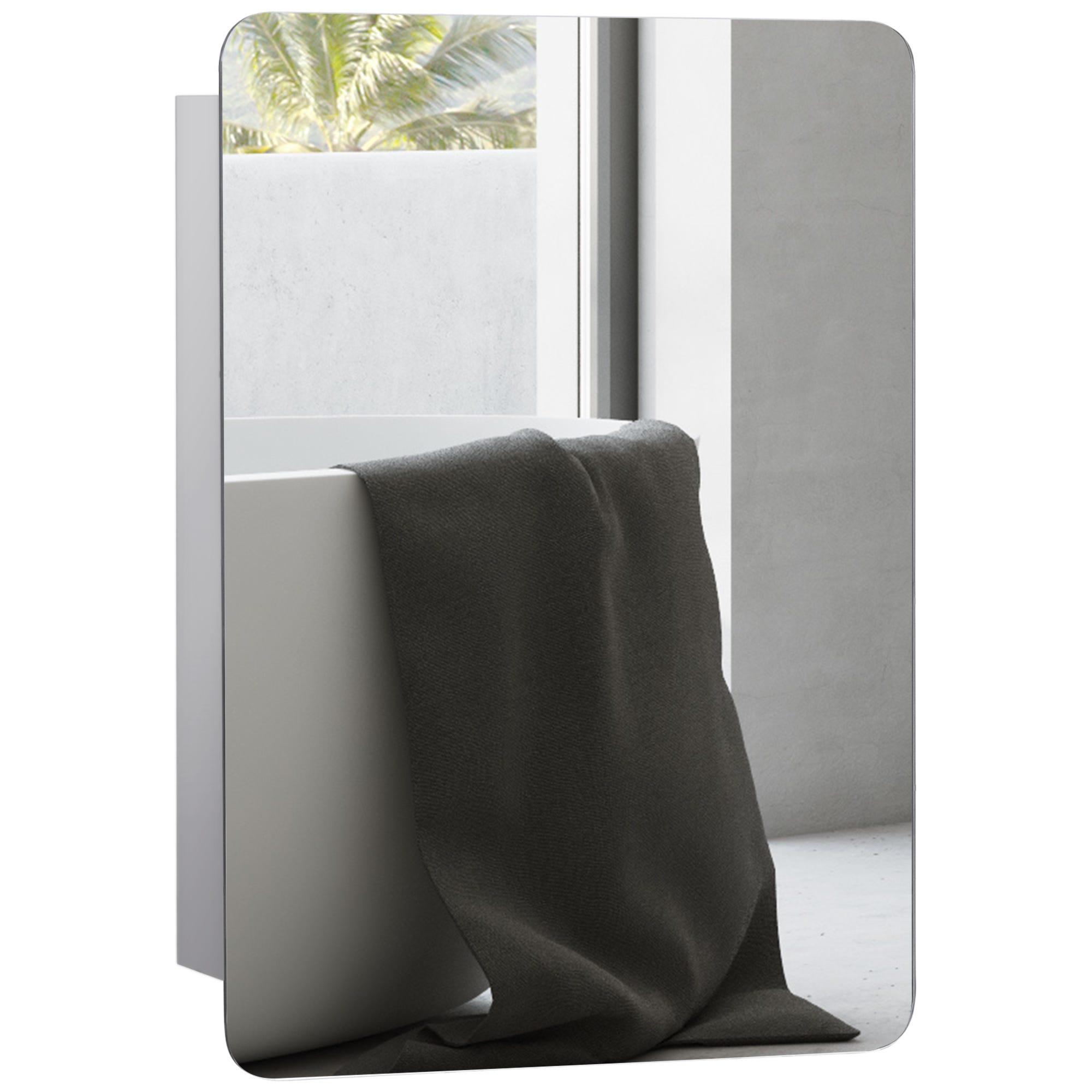 Kleankin 66x46cm Curved Bathroom Storage Cabinet Sliding Mirror Door 3 Shelves, Silver