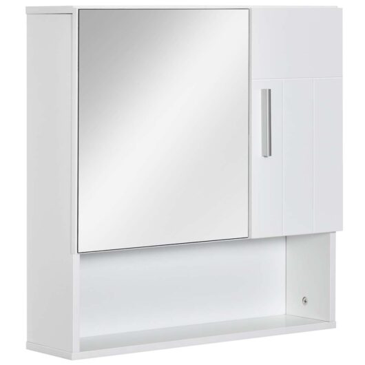 Kleankin Bathroom Mirror Cabinet Wall Mount Storage Organizer with Door White, white