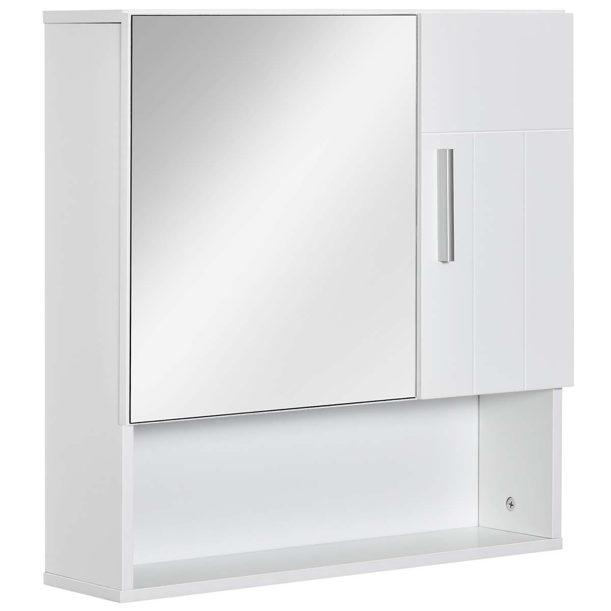 Kleankin Bathroom Mirror Cabinet Wall Mount Storage Organizer with Door White, white