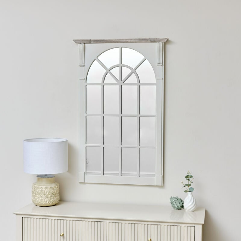 Large Cream Window Style Wall Mirror - Lyon Range 66cm x 100cm - Cream / Wood