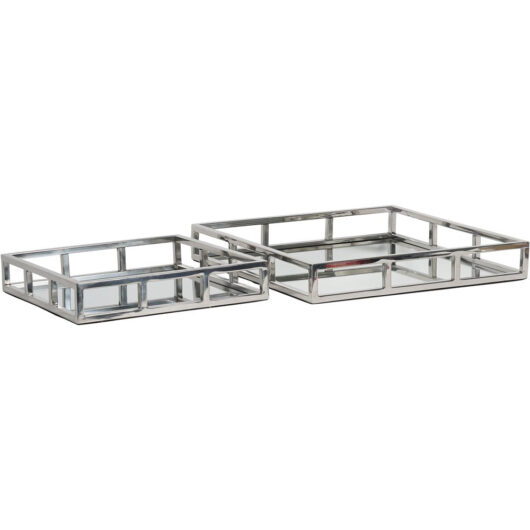 Libra Interiors Large Square Mirror Tray in Shiny Silver Finish