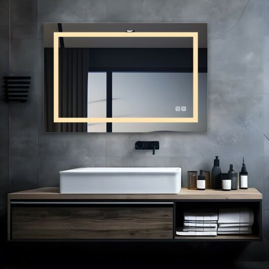 MIQU Bathroom Mirror Illuminated Large Wall Mounted Vanity Mirror with LED Light, Touch Switch & Anti-Fog Demister for Bath, Dressing Room, Hotel,