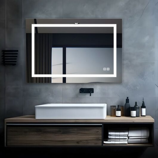 MIQU Bathroom Mirror Illuminated Large Wall Mounted Vanity Mirror with LED Light, Touch Switch & Anti-Fog Demister for Bath, Dressing Room, Hotel,