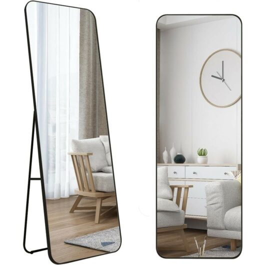 MIQU Full Length Mirror Wall Mounted Aluminum Alloy Frame Hang Large Round Corner Mirror for Dressing Room, Living room, Bedroom, 160 x