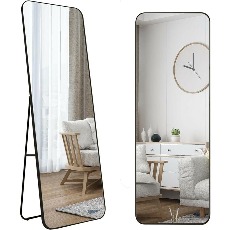 MIQU Full Length Mirror Wall Mounted Aluminum Alloy Frame Hang Large Round Corner Mirror for Dressing Room, Living room, Bedroom, 160 x