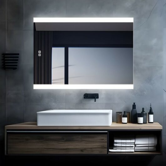 MIQU Illuminated Led Bathroom Mirror Large Rectangular Wall Mounted Mirror with 3 Colors Light,Demister Pad,Touch Switch for Bath,Living