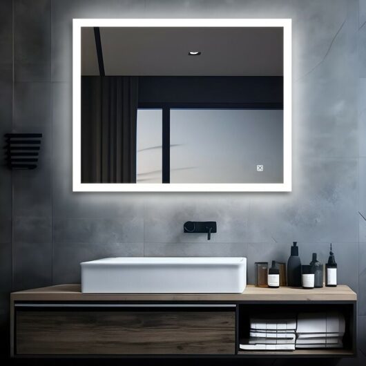 MIQU LED Bathroom Mirror Illuminated Mirror, Rectangular Large Light Mirror with Touch Switch, Horizontal/Vertical,500 x 600mm, Cold Light