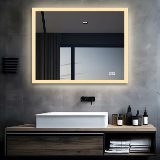 MIQU LED Bathroom Mirror Illuminated Mirror, Rectangular Large Light Mirror with Touch Switch, Horizontal/Vertical,800 x 600mm, 3 Colors + Demister