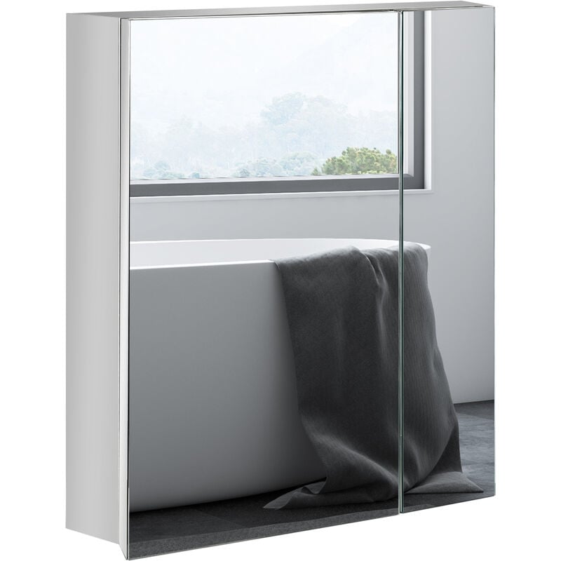 Medicine Cabinet with Mirror, Wall-Mounted Bathroom Mirror Cabinet - Silver - Kleankin