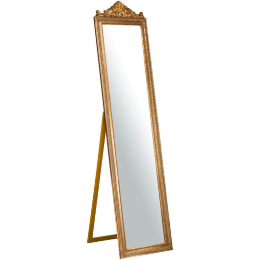 Rectangular bathroom floor-standing mirror Vertical make-up mirror with antique gold wood frame Shabby Baroque style