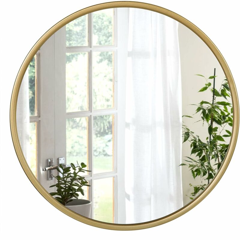 WOLTU Large Modern Round Glass Mirror 60cm Black Frame Wall Mounted Bathroom,Gold - Gold
