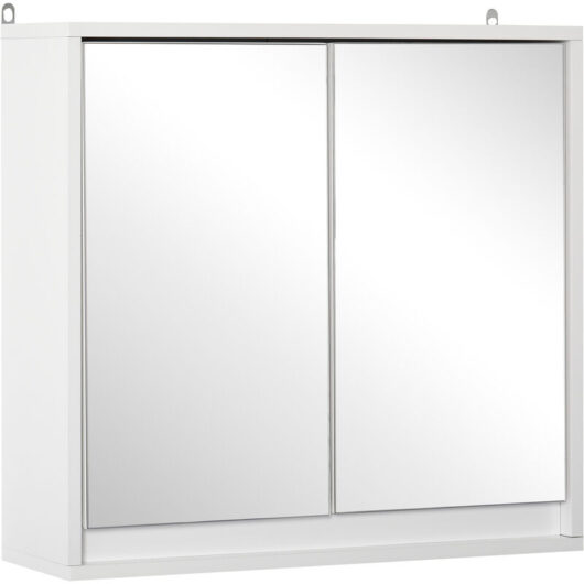 kleankin Wall Mounted Mirror Cabinet w/ Storage Shelf Bathroom Cupboard White - White
