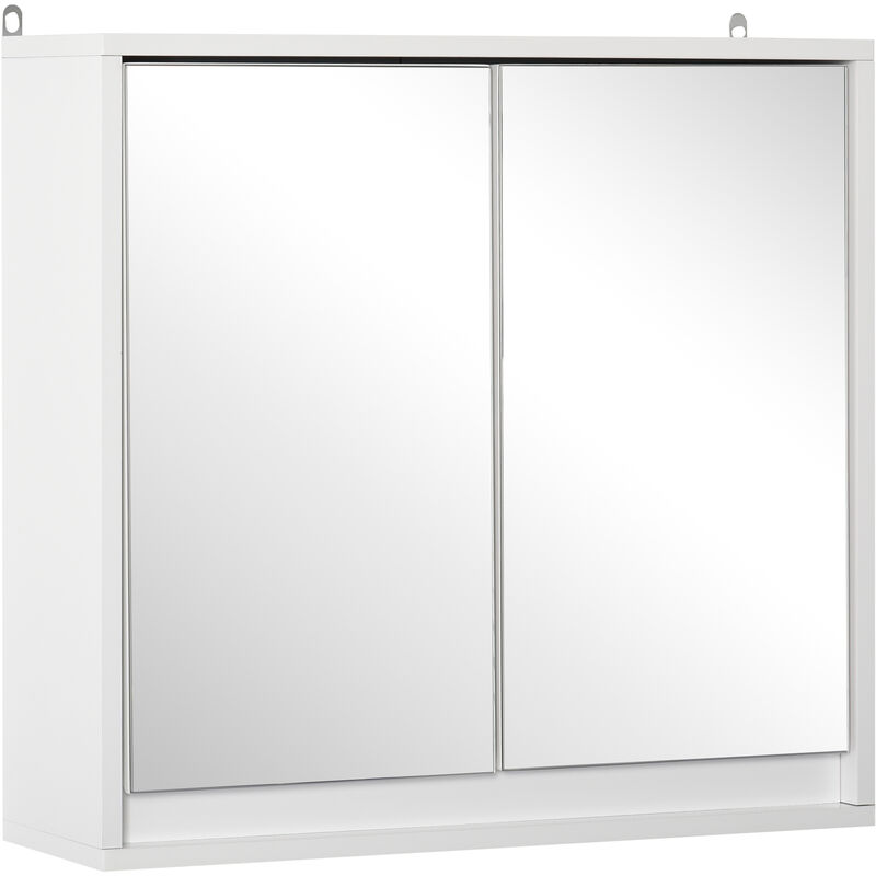 kleankin Wall Mounted Mirror Cabinet w/ Storage Shelf Bathroom Cupboard White - White