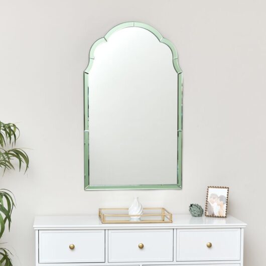 Arched Green Glass Art Deco Wall Mirror 60cm x 101cm - Green, clear
