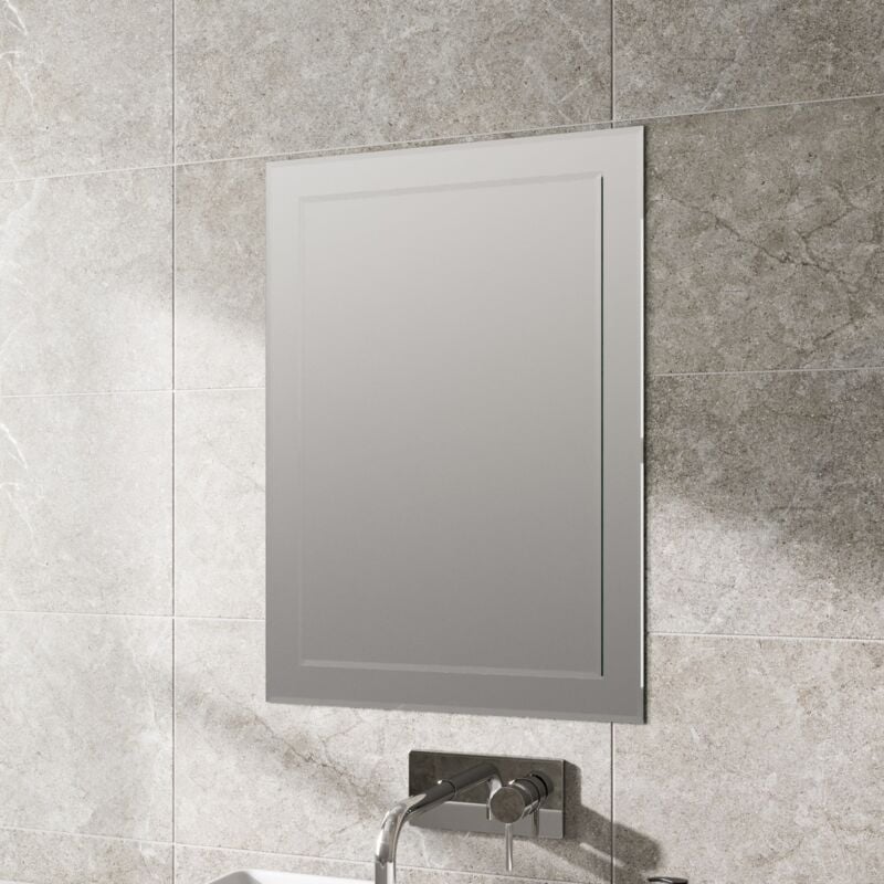 Bathroom Frameless Bevelled Wall Mirror Rectangular 500 x 700mm - Silver